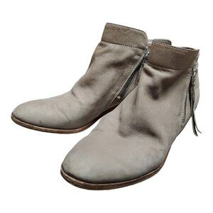 Sam Edelman Women's Packer Taupe Suede Fringe Zip Ankle Boots Size 8.5